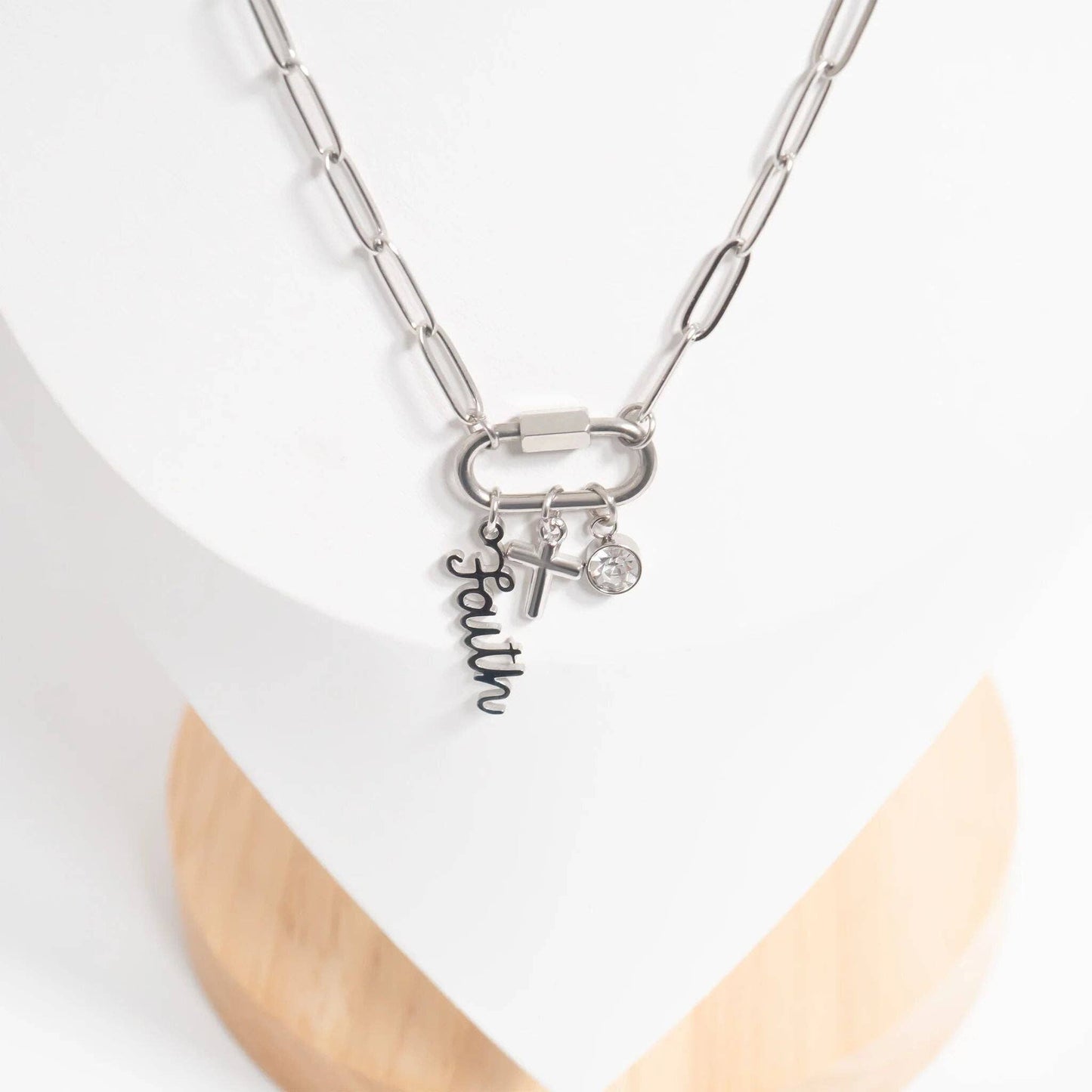 18K Gold PVD Stainless Steel Cross Carabiner Charm Necklace