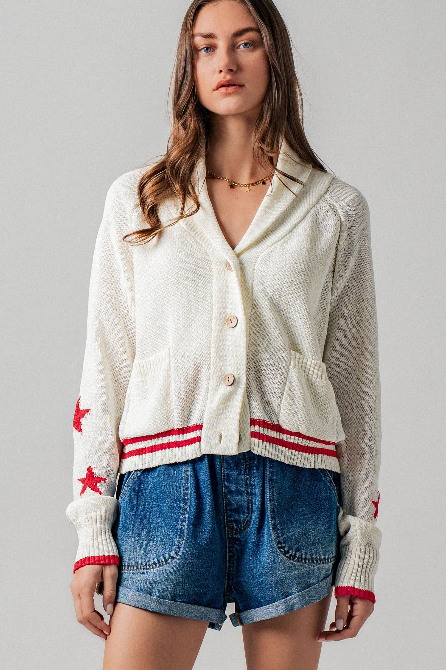 American Flag Star Shawl Collar Cardigan