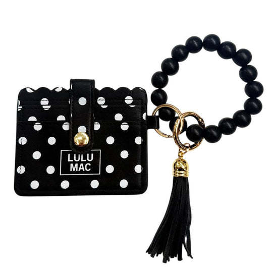 Lulu Mac Beaded Wristlet ID Wallet Black/White Dot