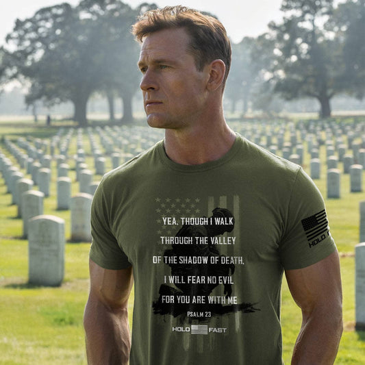 HOLD FAST Mens T-Shirt Psalm 23: Military Green