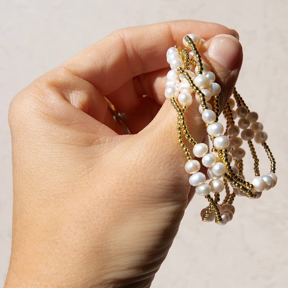 Gold Plated Trio Pearl Stretch Bracelet