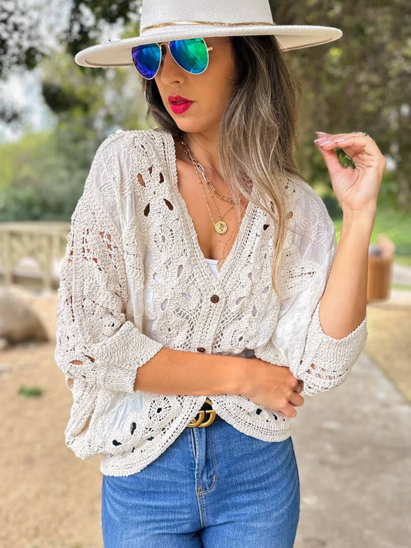 Ivory Crochet Lace Cardigan - One Size