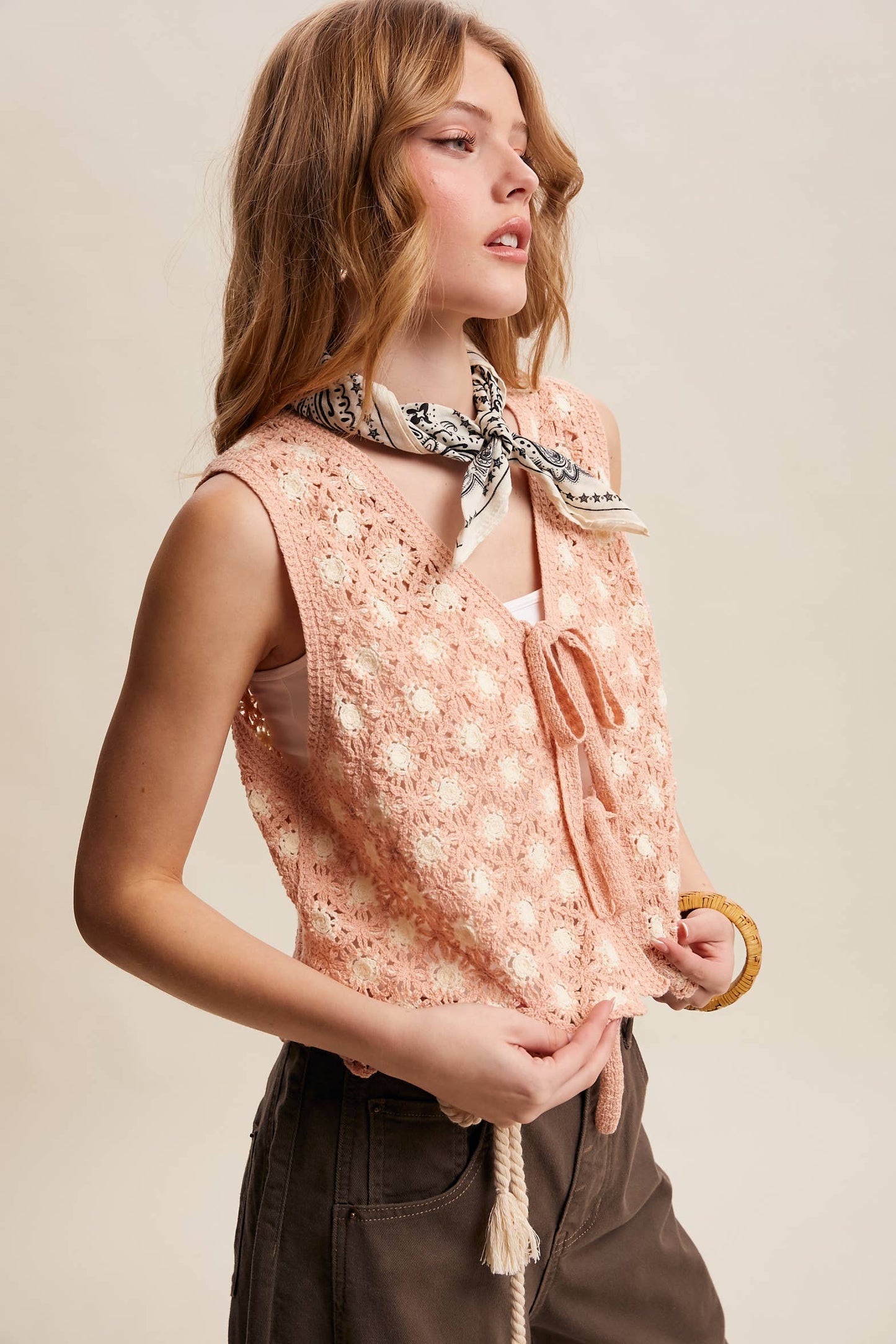 Crochet Daisy Tie-Front Vest