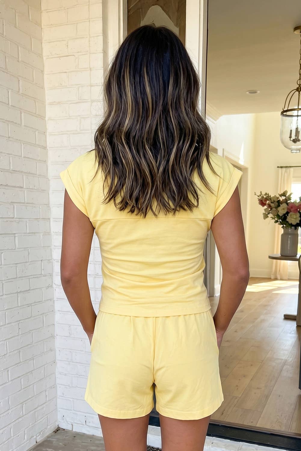 Butter Crossover Cropped Tee Short Set