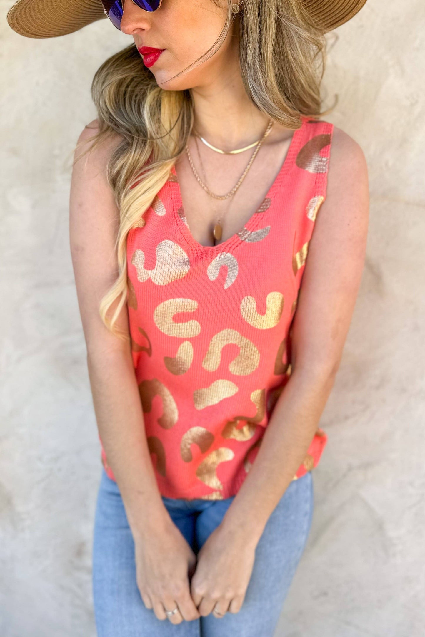Metallic Gold Leopard Knit Tank – Lightweight Statement Top