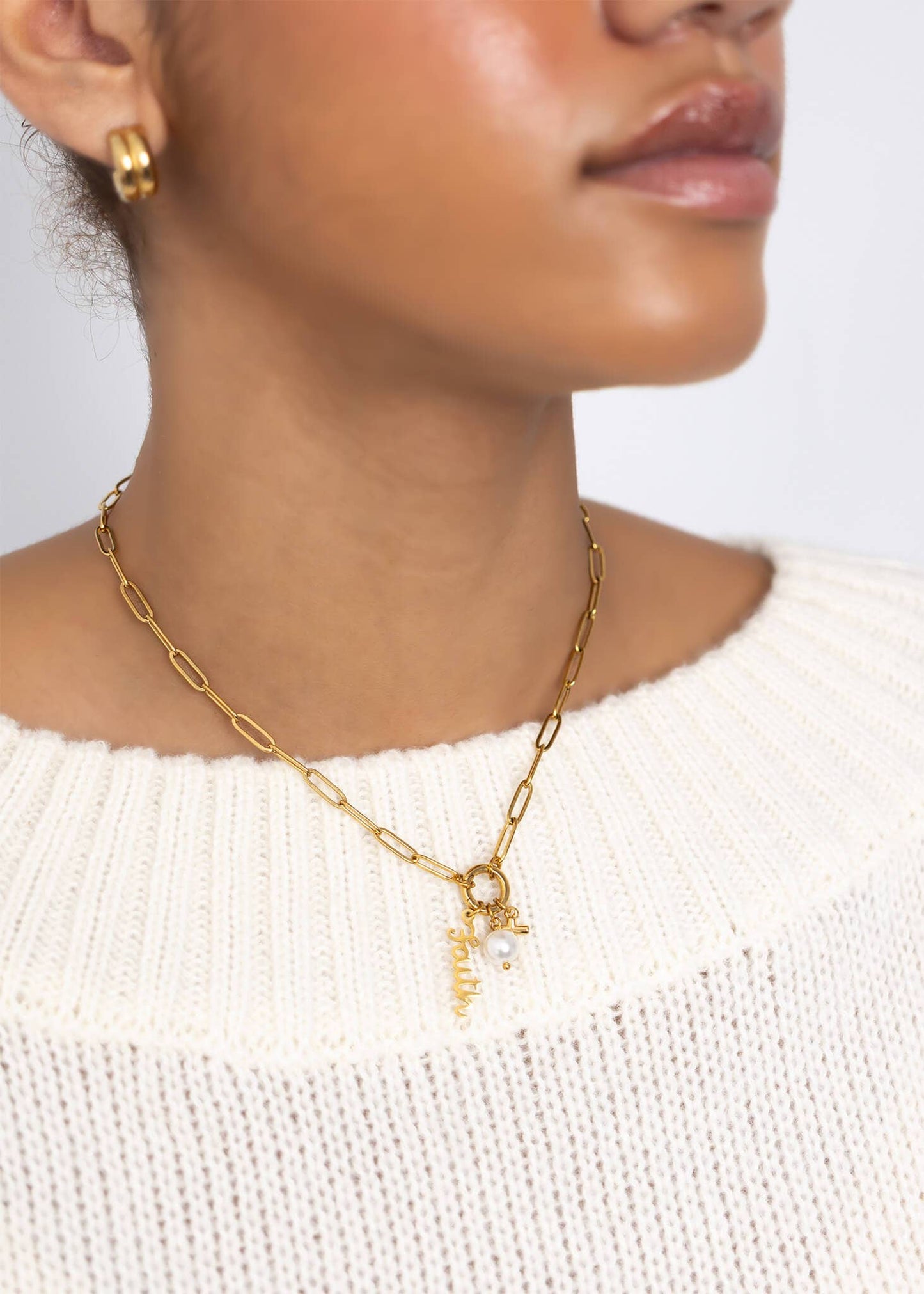 Stainless Steel Faith Charm Holder Necklace Gift Set