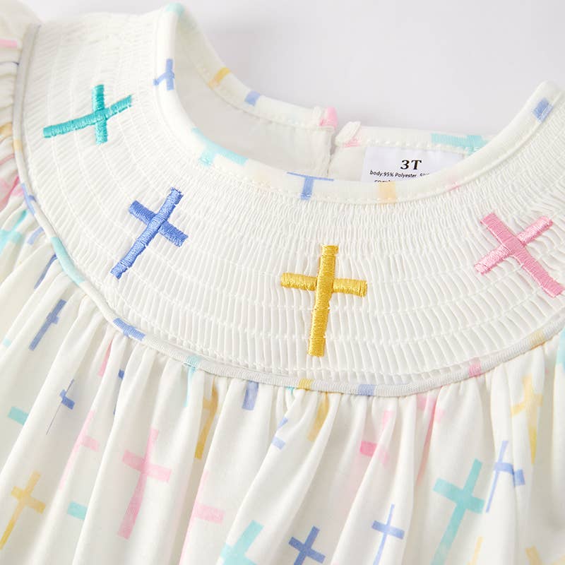 Toddler Girls Easter Cross Smocking Embroidery Dress