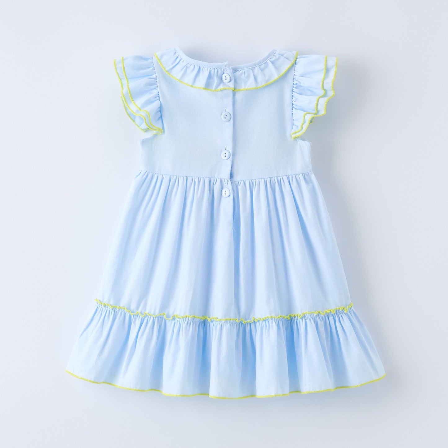 Girls Easter Bunny Eggs Cross Embroidery Smocked Blue Dress