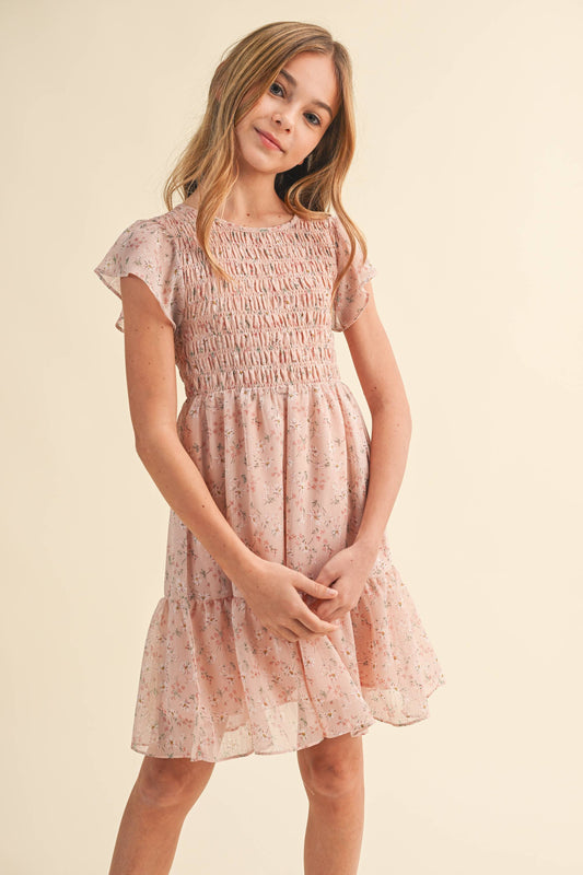 TWEEN KIDS GIRLS SMOCKED FLOUNCE DRESS