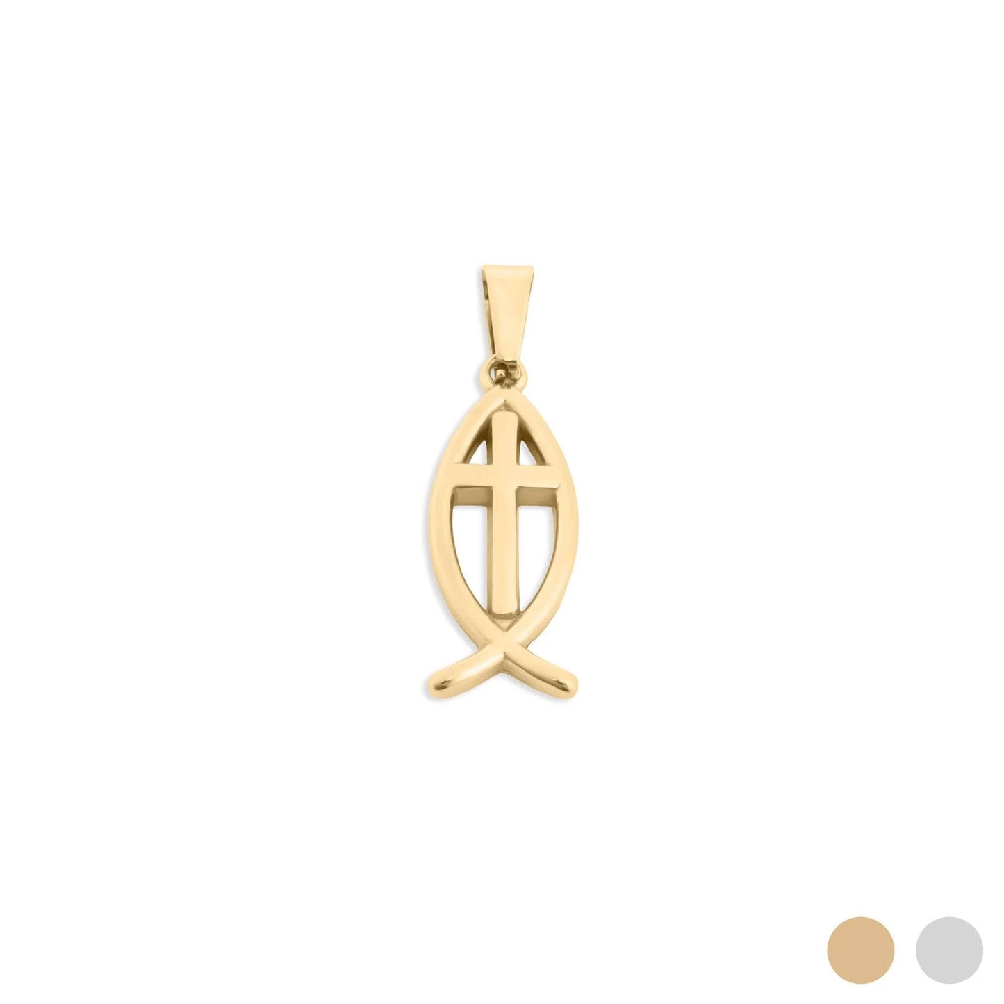 18K Gold PVD Stainless Steel Fish Charm with Cross Center