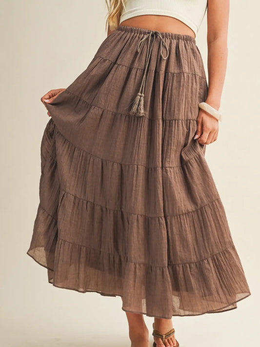 Flowy Tiered Maxi Skirt | LT:CHOCO