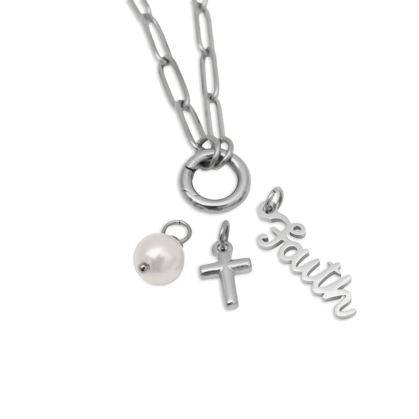 Stainless Steel Faith Charm Holder Necklace Gift Set
