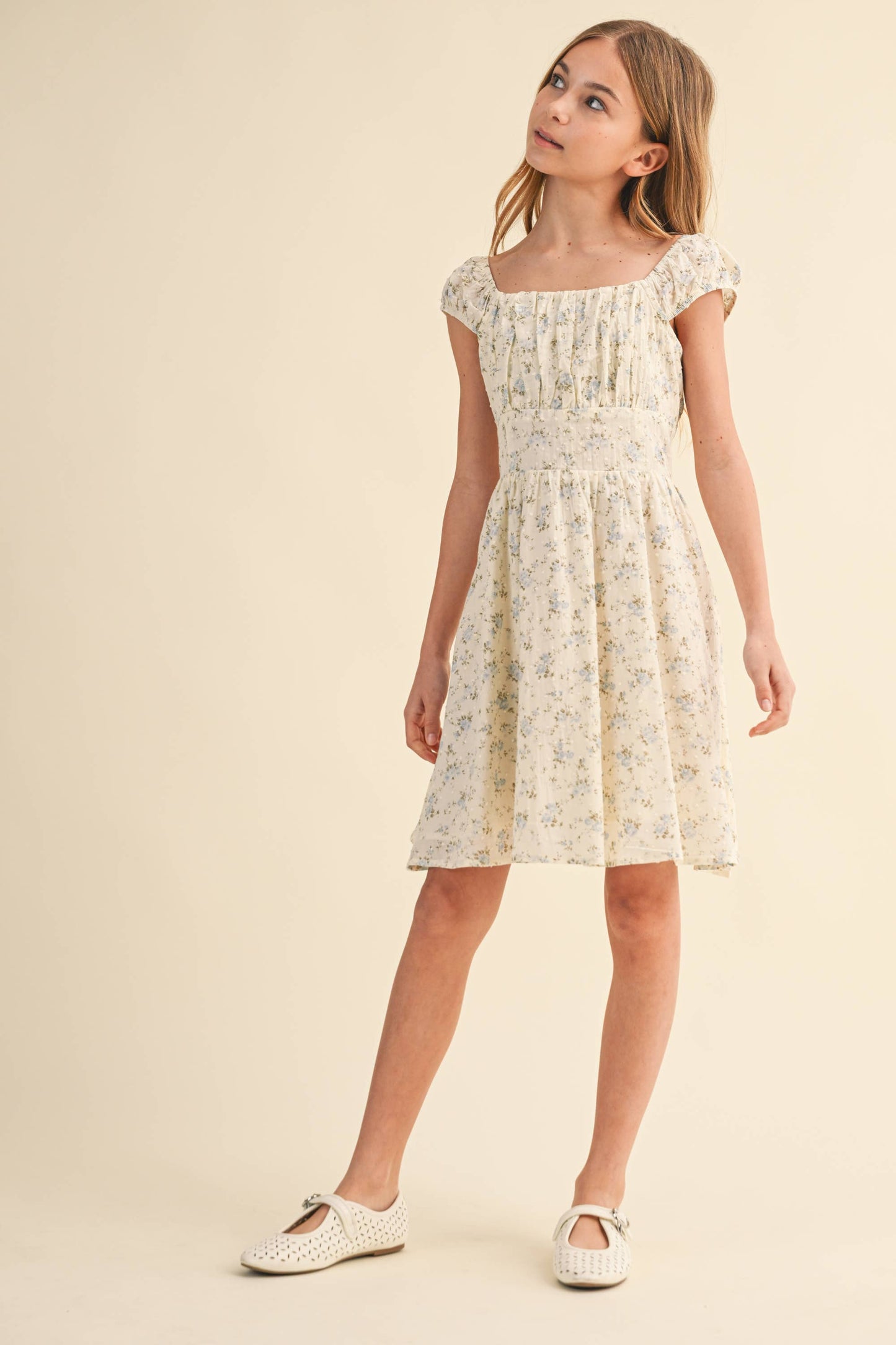 TWEEN GIRLS KIDS RUCHED SHOULDER MINI DRESS