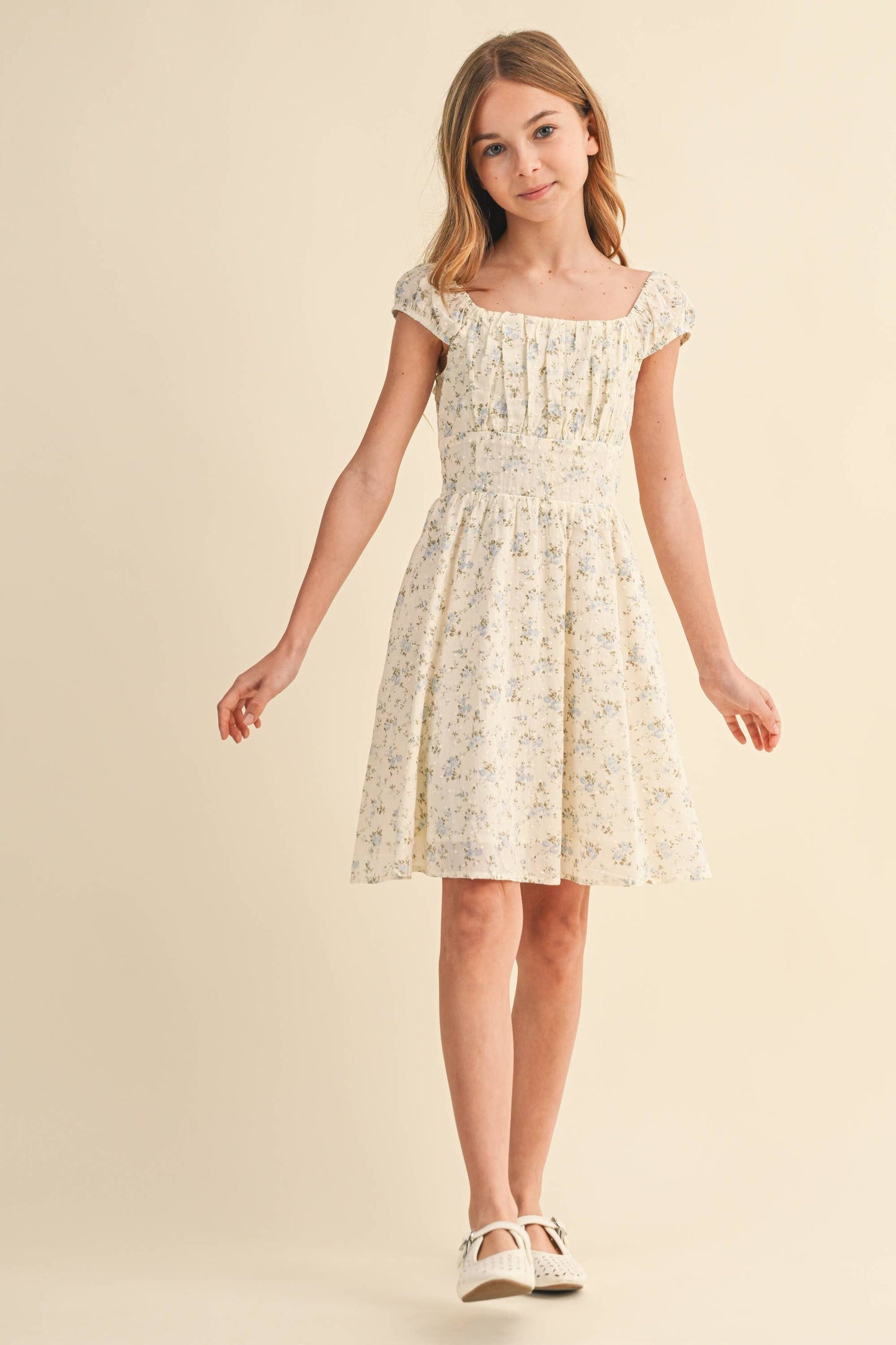 TWEEN GIRLS KIDS RUCHED SHOULDER MINI DRESS