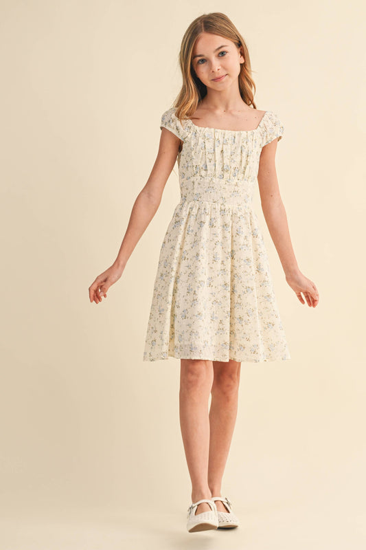 TWEEN GIRLS KIDS RUCHED SHOULDER MINI DRESS