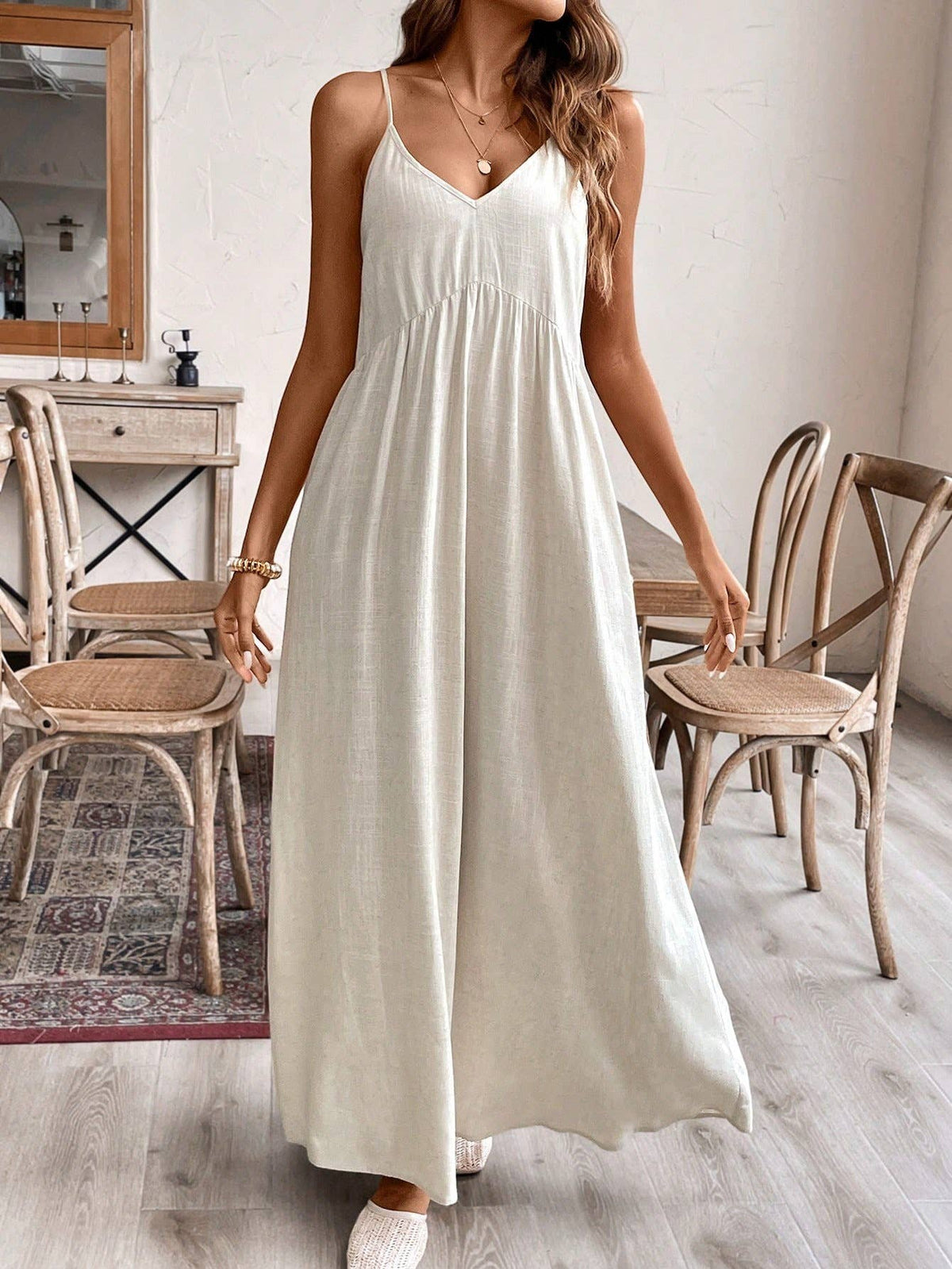 Linen blend Scoop Neck Cami dress