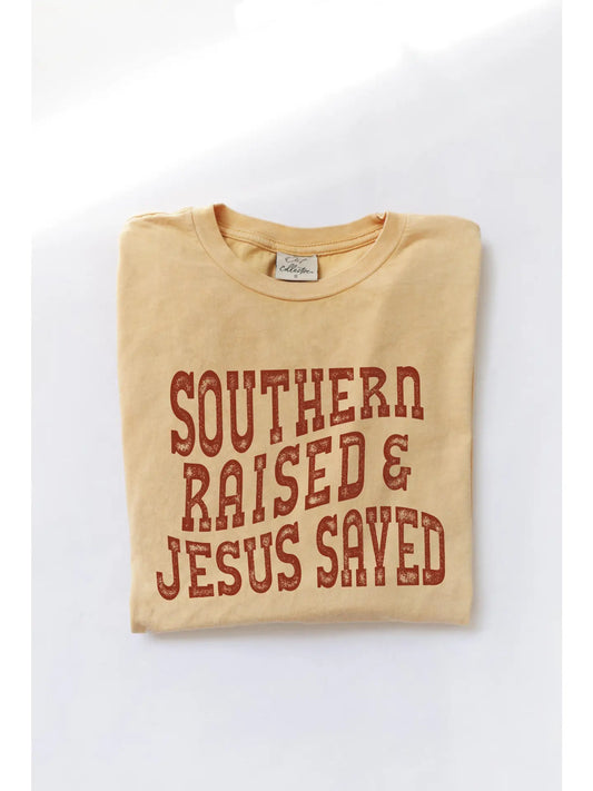 SOUTHERN RAISED & JESUS SAVED Mineral Washed Graphic Top