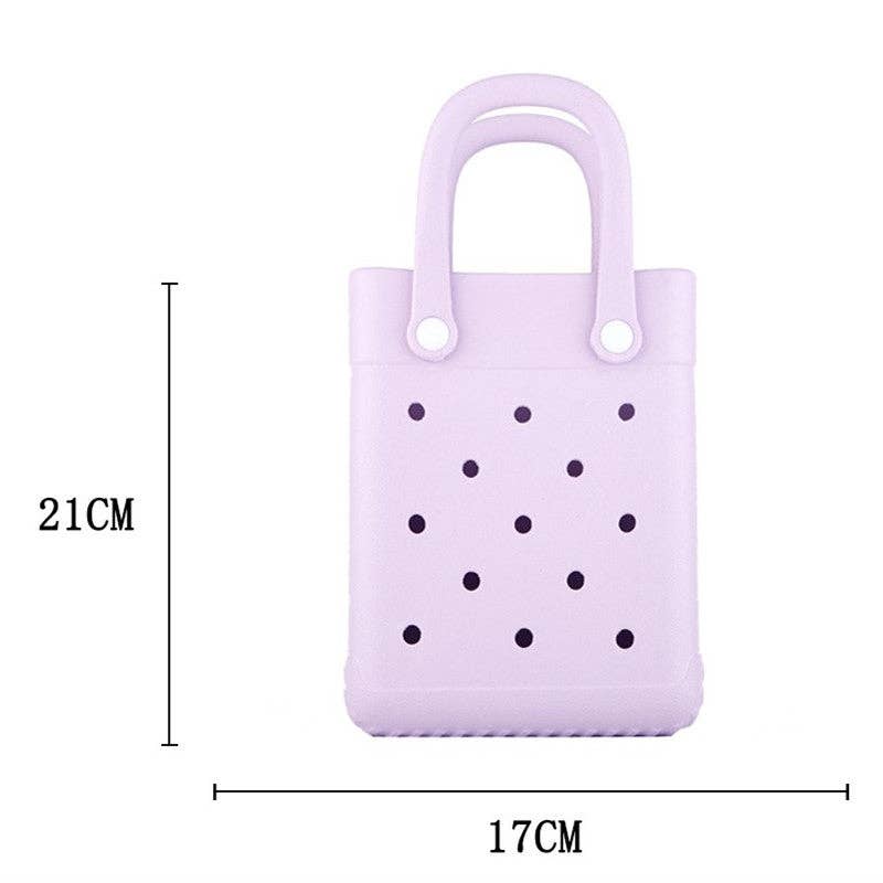 Small Square Beach Bag with Hole Design Handheld Tote