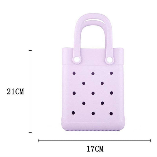 Small Square Beach Bag with Hole Design Handheld Tote