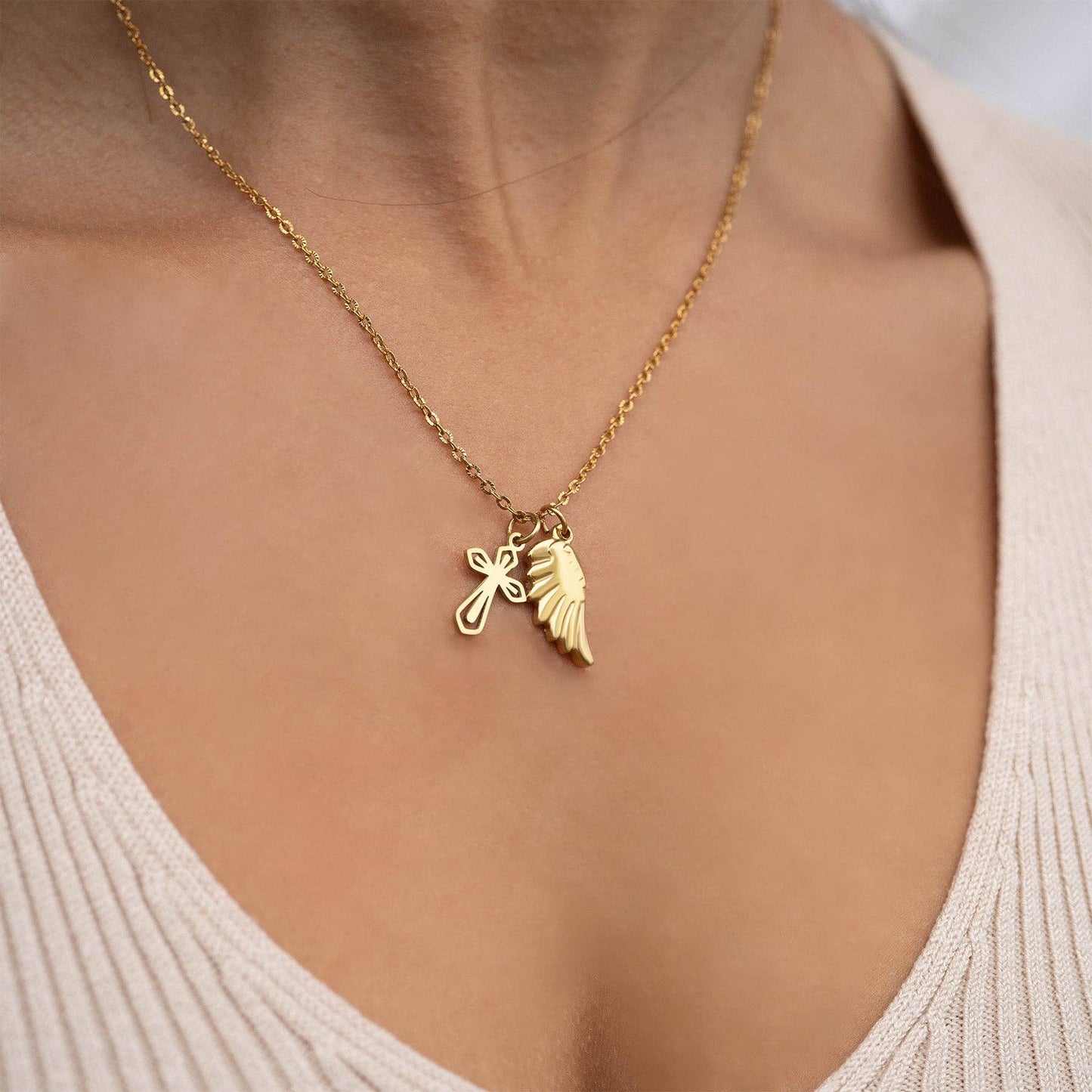 18K Gold PVD Stainless Steel Faith & Love Charm