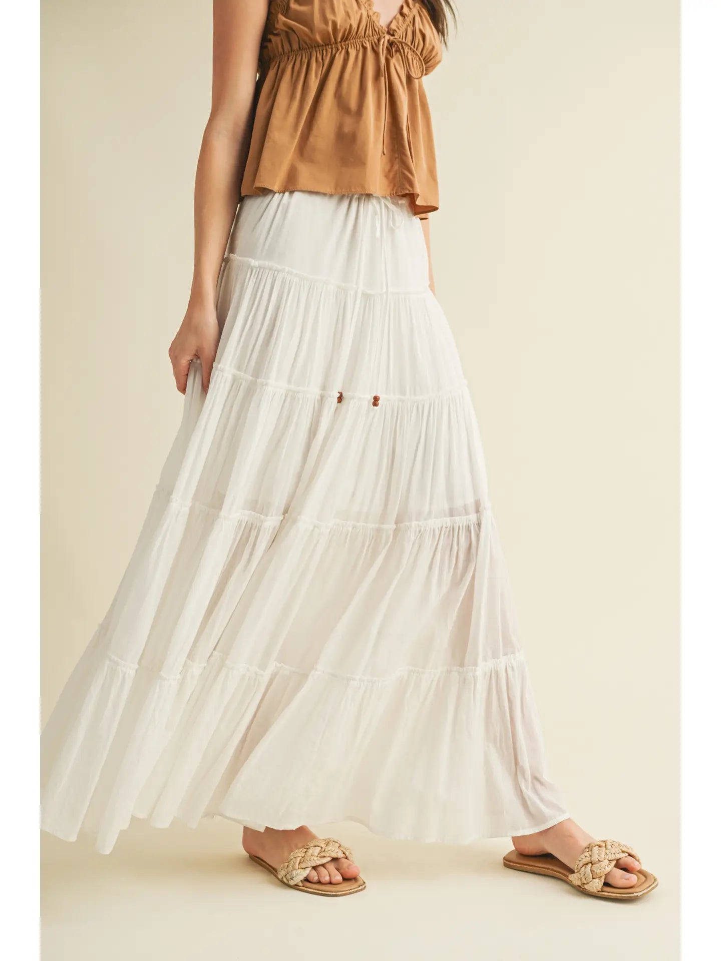 Drawstring Detail Tiered Maxi Skirt | OFF WHITE