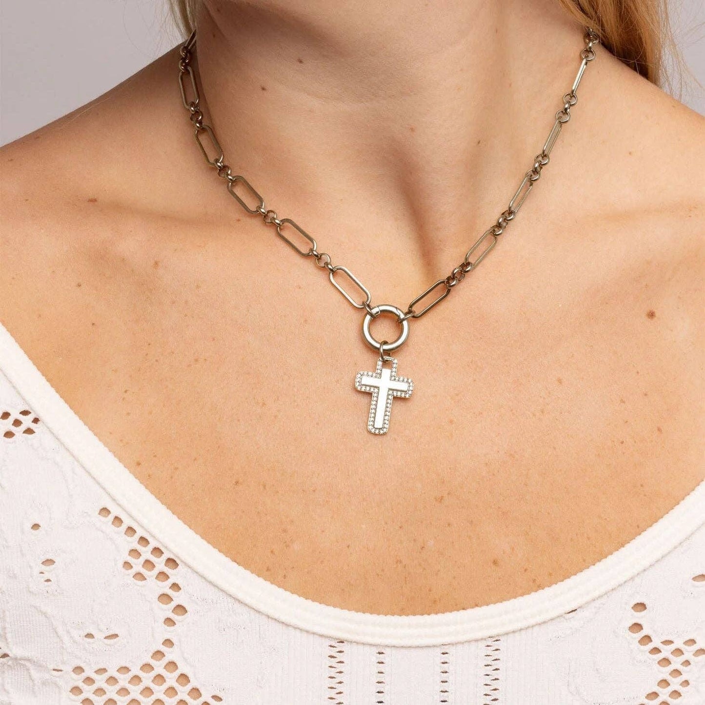 18K Gold PVD Stainless Steel Long Paperclip Charm Necklace