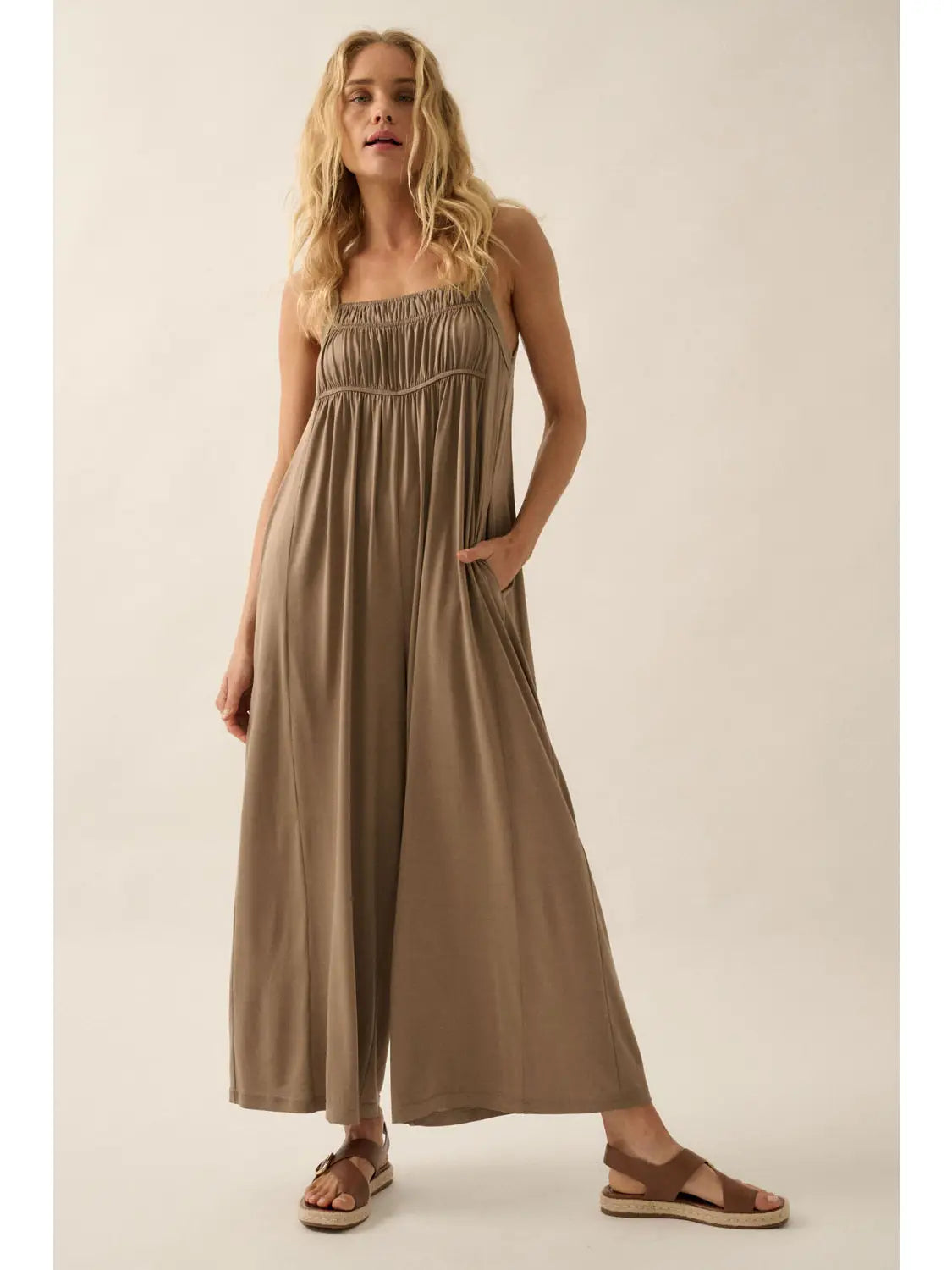 Solid Modal Knit Wide-Leg Cropped Jumpsuit