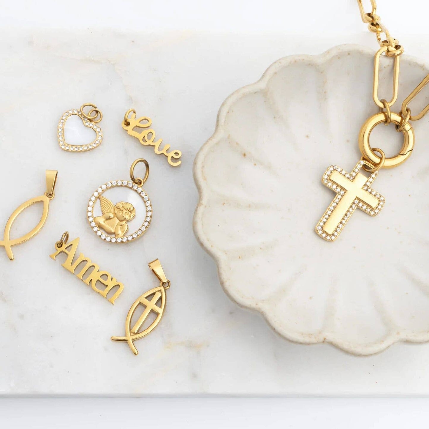18K Gold PVD Stainless Steel Religious Fish Charm