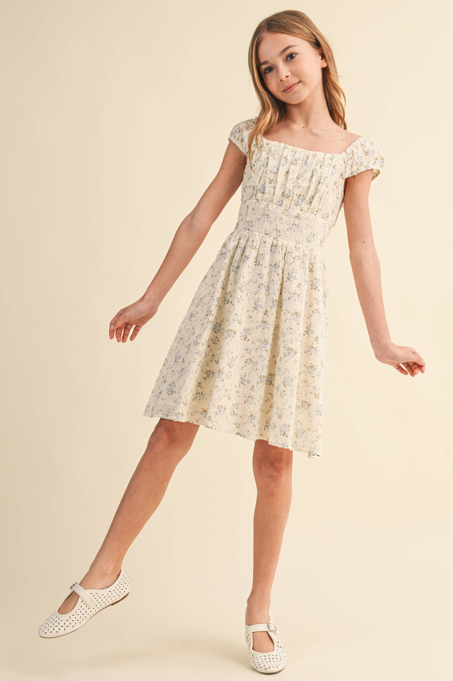 TWEEN GIRLS KIDS RUCHED SHOULDER MINI DRESS