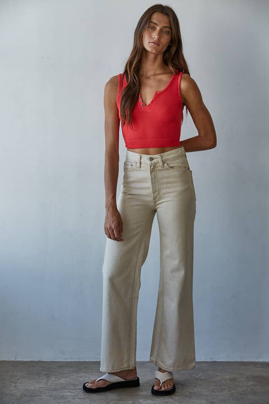 Henley Ribbed Modal Tank in Tomato