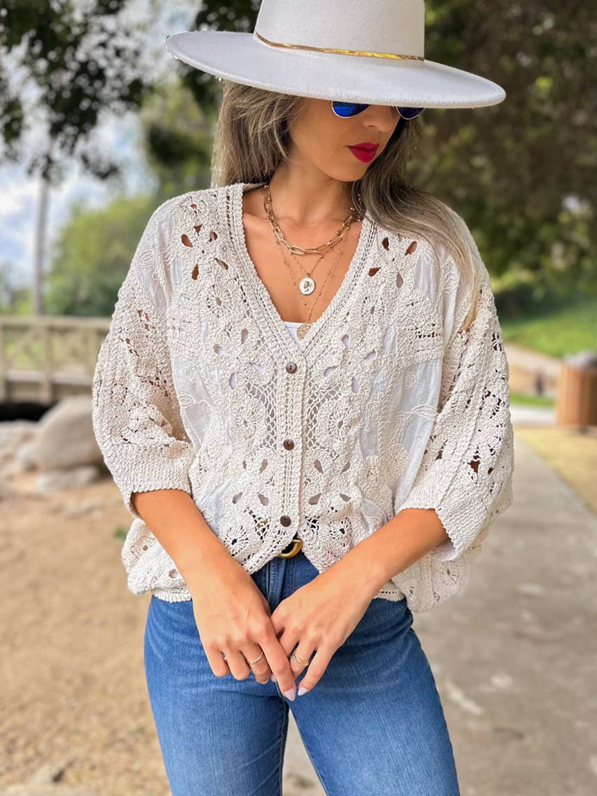 Ivory Crochet Lace Cardigan - One Size