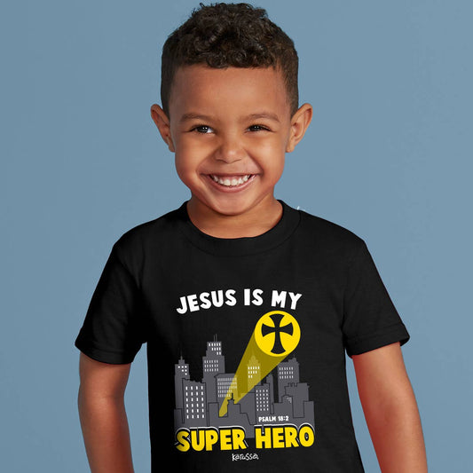 Kids T-Shirt Jesus Super Hero: Black