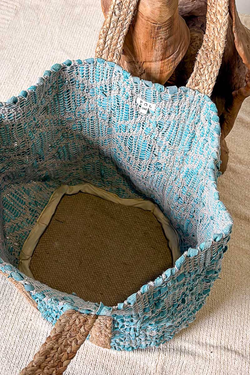 Handwoven Bohemian Style Teal Turquoise Tote Bag