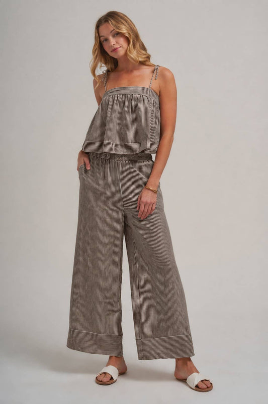 STRIPED TWO PIECE SET WITH FLOWY CAMI TOP AND WIDE LEG PANTS