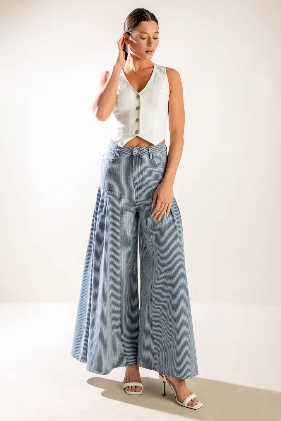 Striped Washed Denim Pant