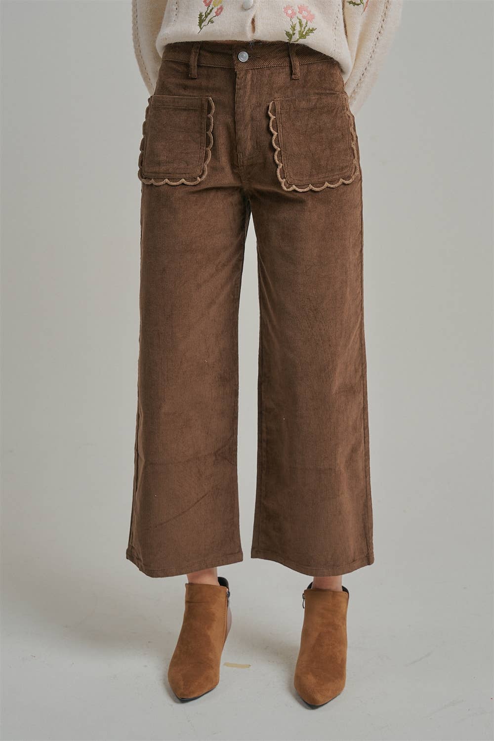 STRETCH CORDUROY WIDE LEG PANTS