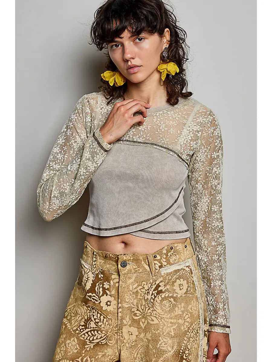 Semi-Sheer Textured Rib Knit Top