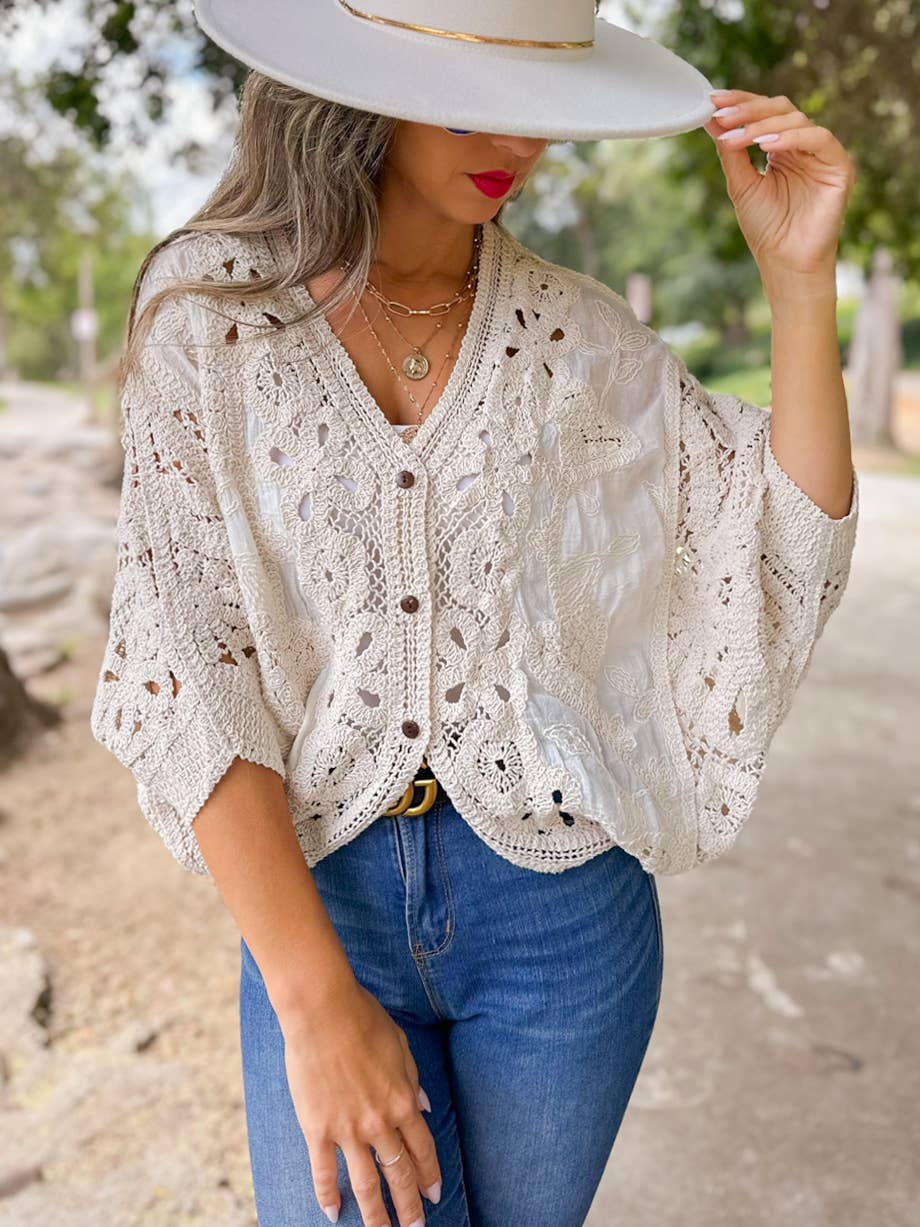Ivory Crochet Lace Cardigan - One Size