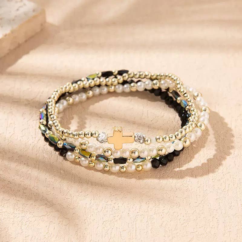 Elegant Black Cross Stackable Bracelets 