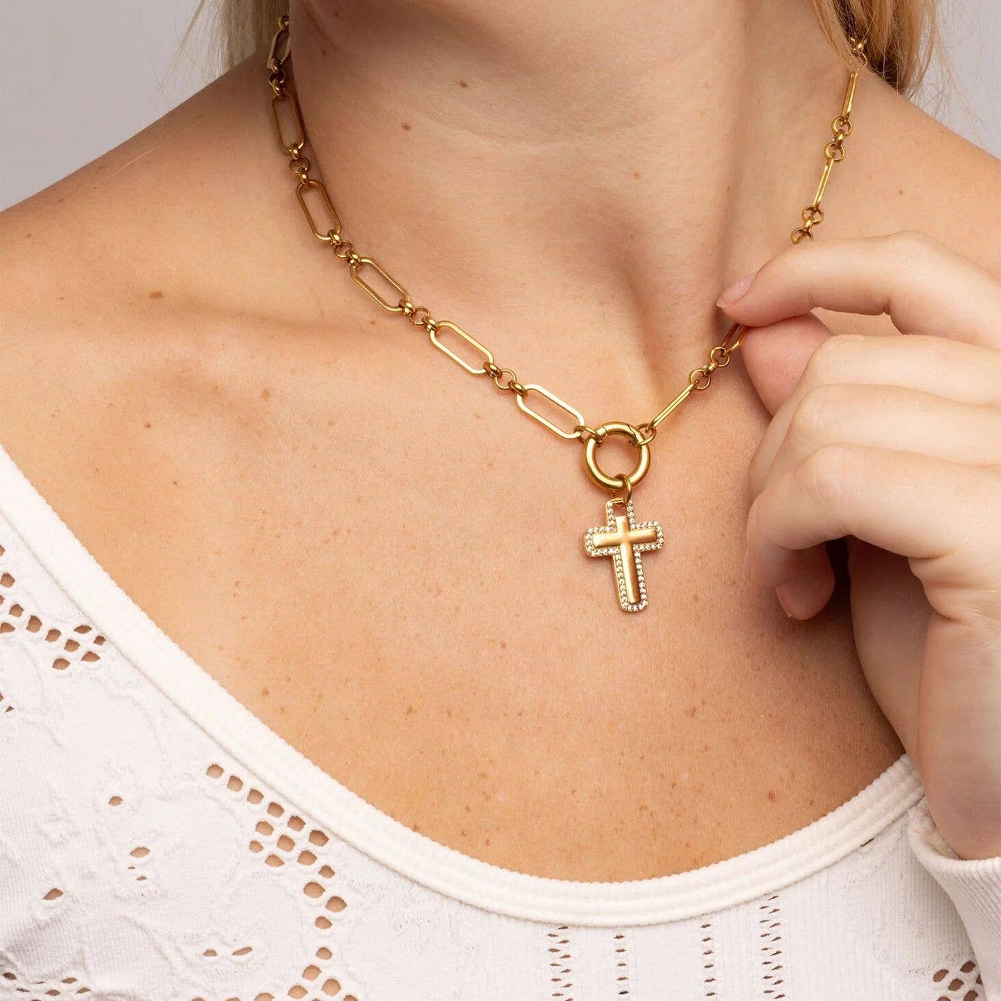 18K Gold PVD Stainless Steel Long Paperclip Charm Necklace
