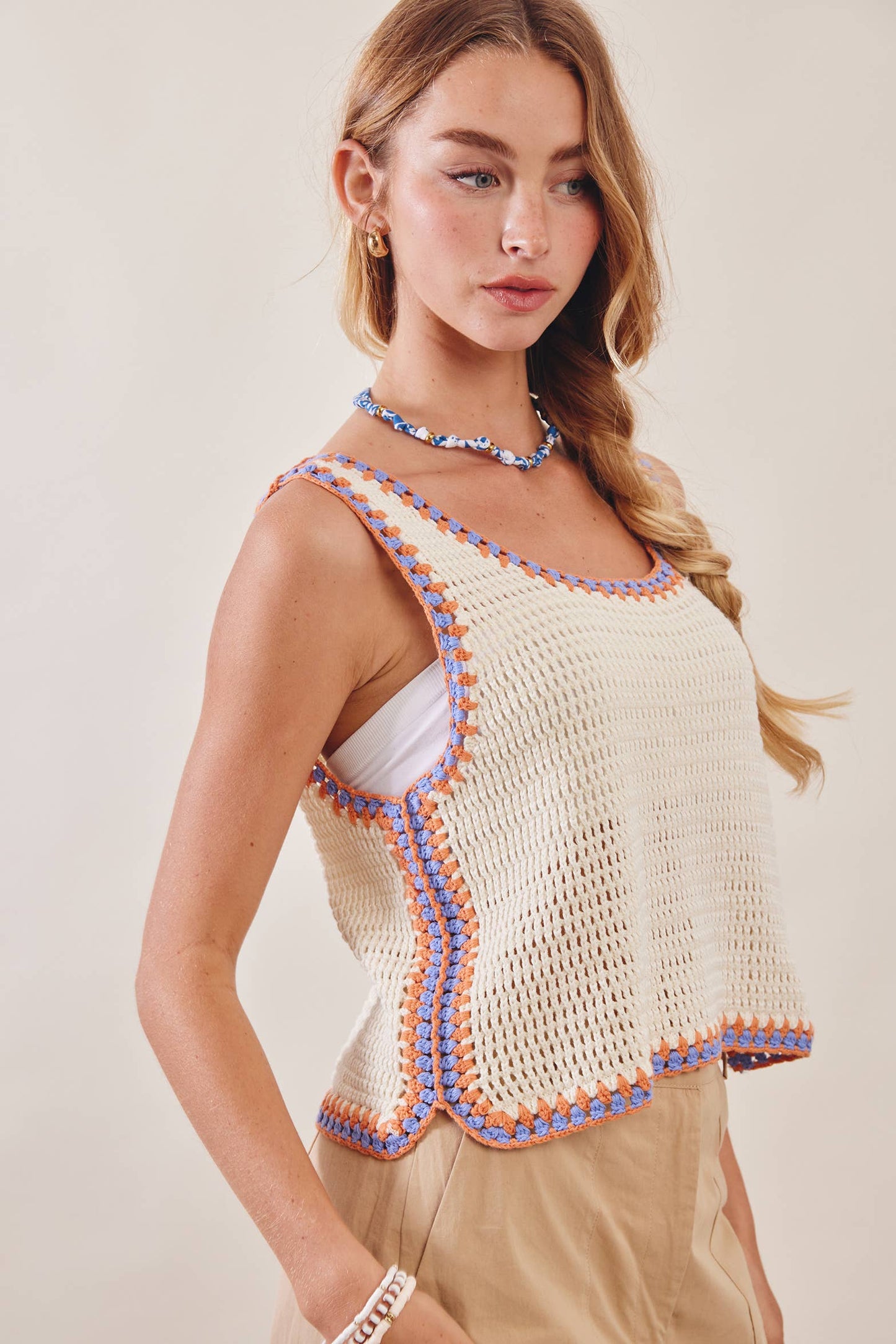 Contrast Trim Crochet Tank Top