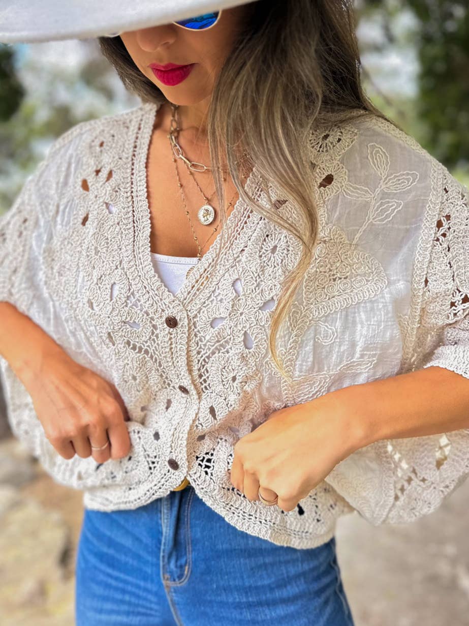 Ivory Crochet Lace Cardigan - One Size