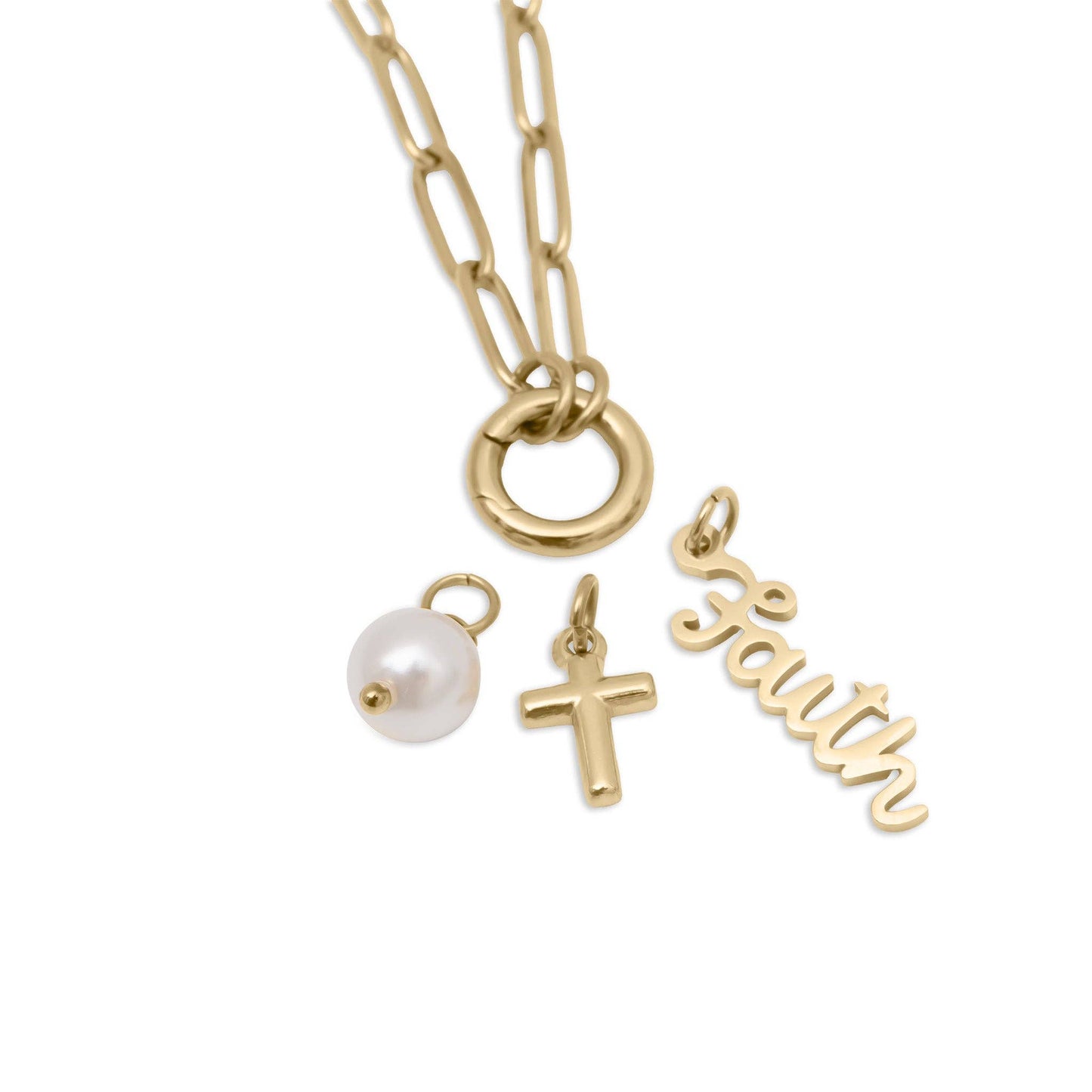Stainless Steel Faith Charm Holder Necklace Gift Set
