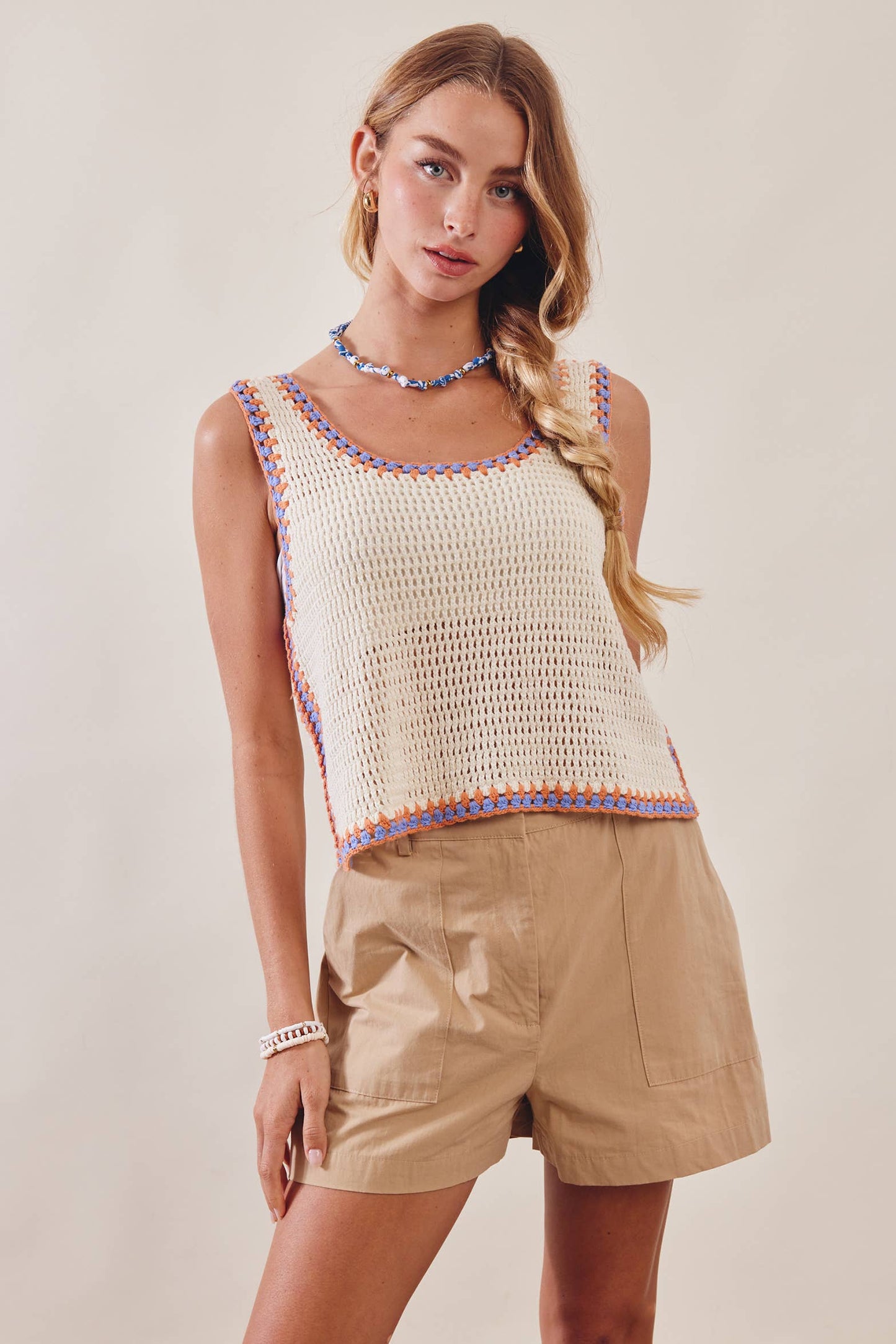 Contrast Trim Crochet Tank Top