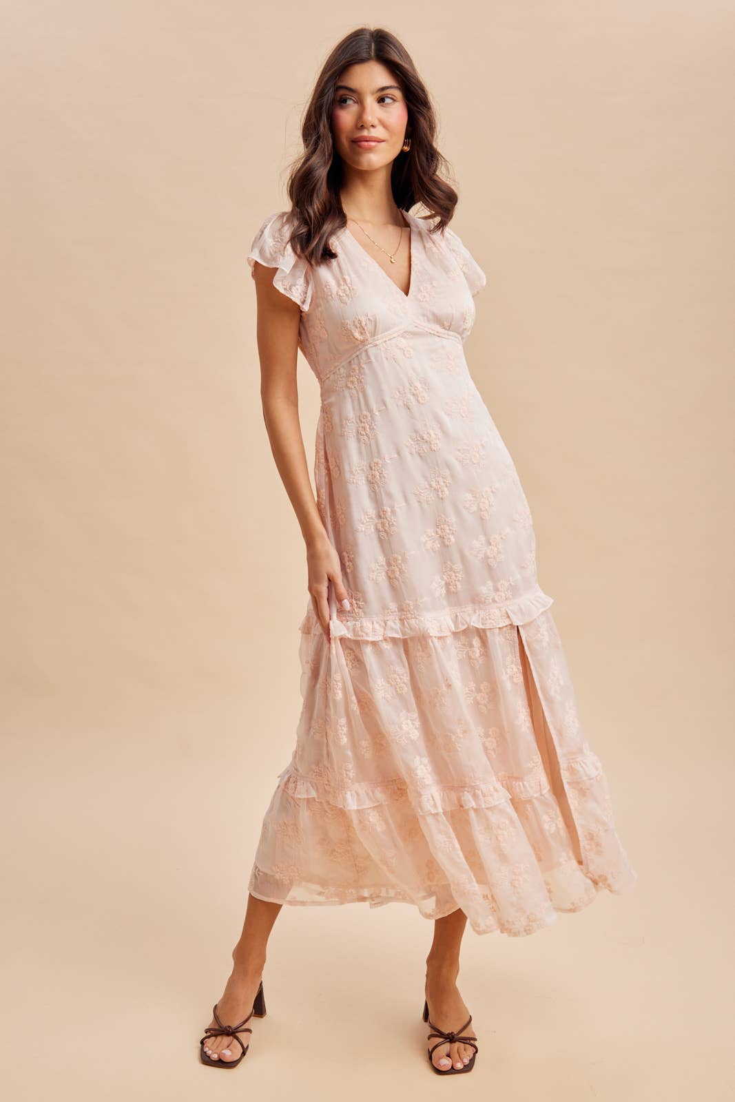 LACE EMBROIDERED TIERED MAXI DRESS