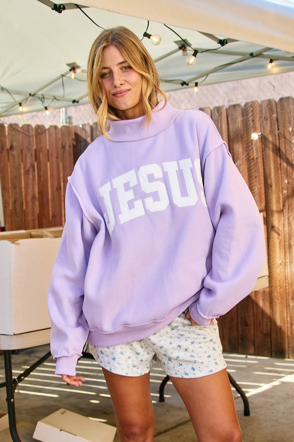 JESUS Embroidered Mock Neck Sweatshirt