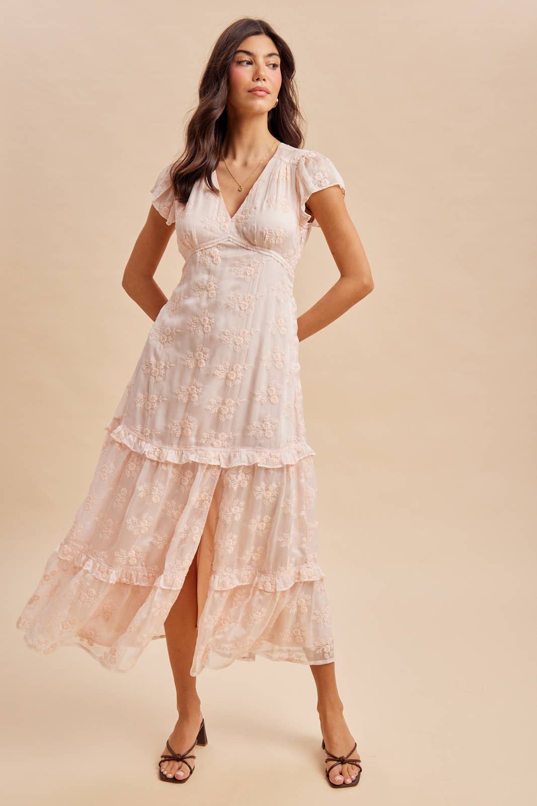 LACE EMBROIDERED TIERED MAXI DRESS