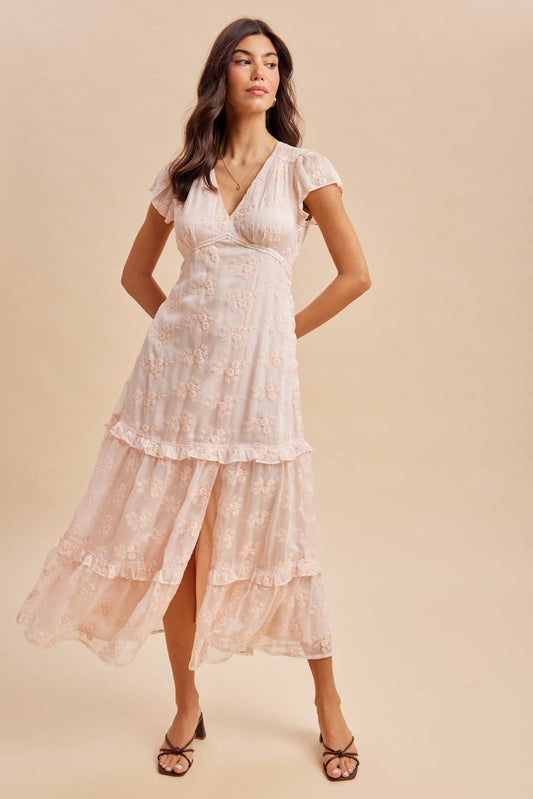 LACE EMBROIDERED TIERED MAXI DRESS