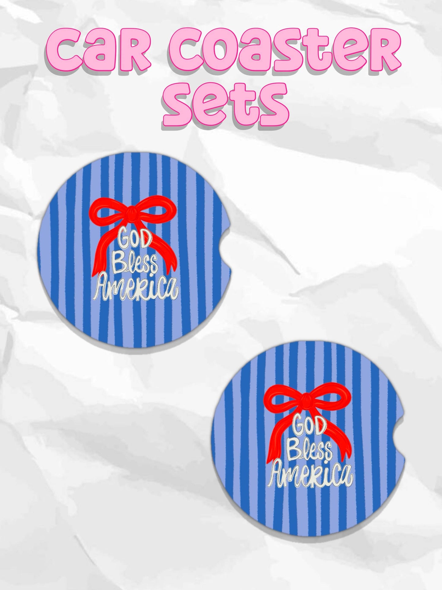 God bless America bow patriotic car coasters 