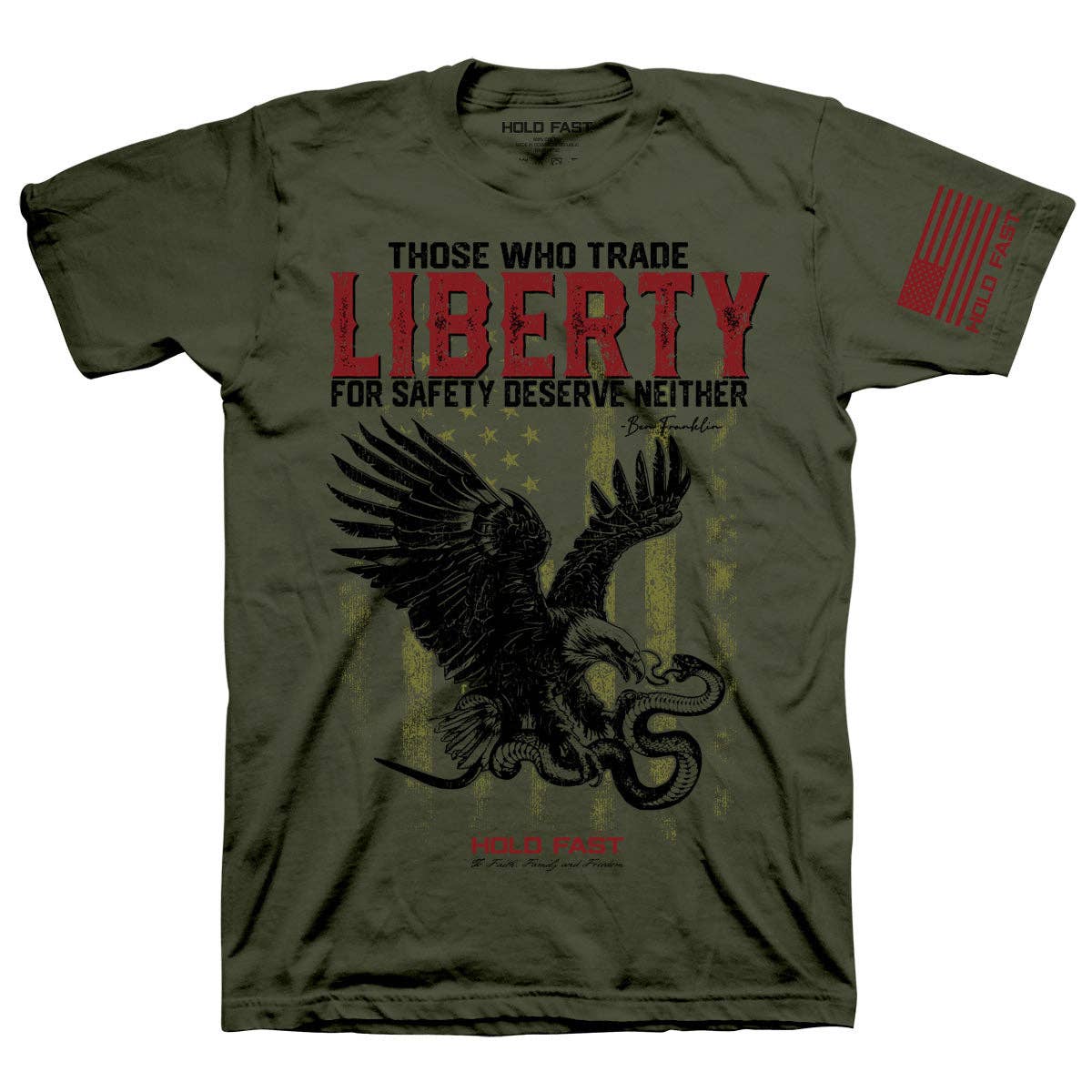 HOLD FAST Mens T-Shirt Liberty Eagle: Military Green